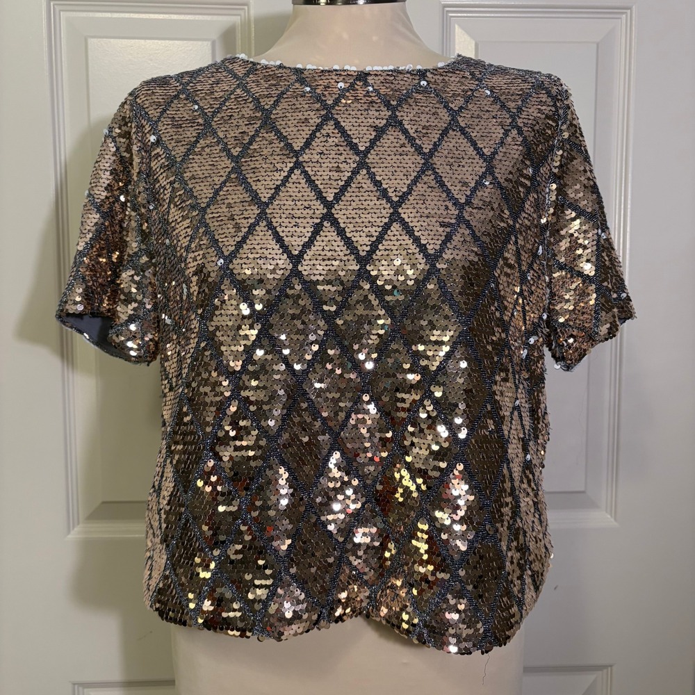 Mi Ami Sequin Diamond Harlequin Party Top Short Sleeve Womens Medium